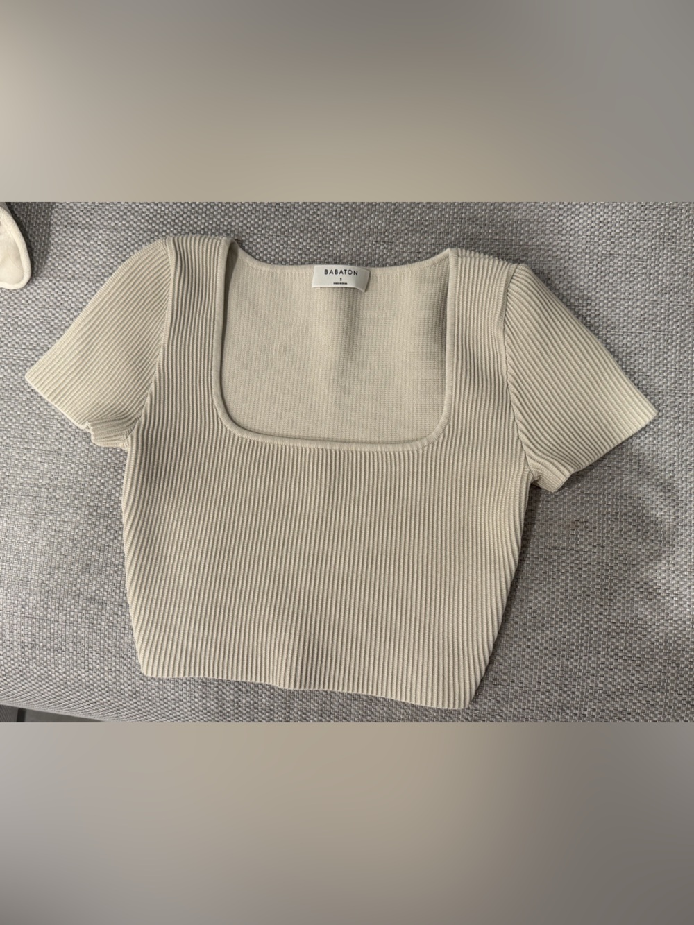 Babaton Cream Ribbed Square-Neck Crop Top